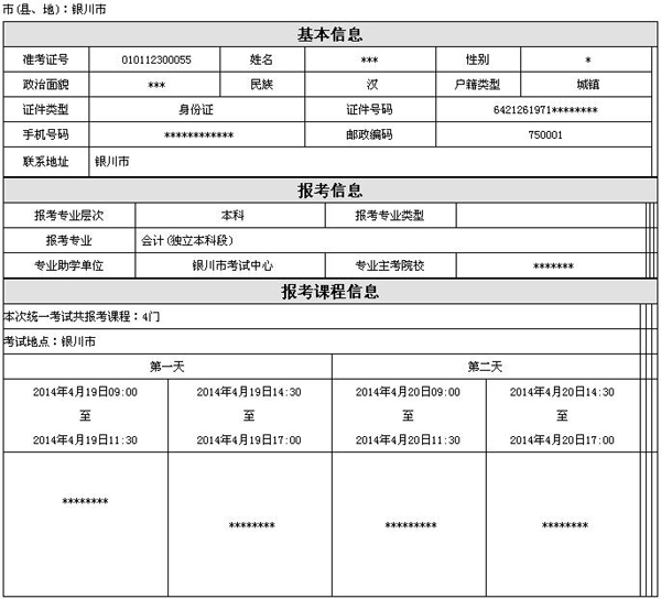 自考报考信息表