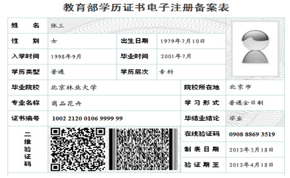 教育部学历证书电子注册备案表